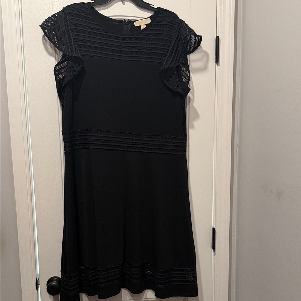 Michael Kors Black Lace-Trim Cap Sleeve Dress